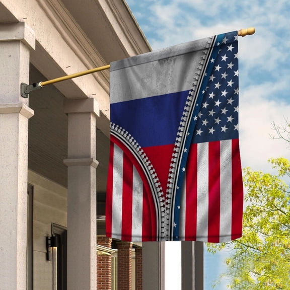 Zipper Flag American Show Russian Flag USA Russia Patriotic Root House Flag, Double-Sided Decorative Outdoor Flag, Patriotic Polyester Yard Flag 29.5 x 39.5 in