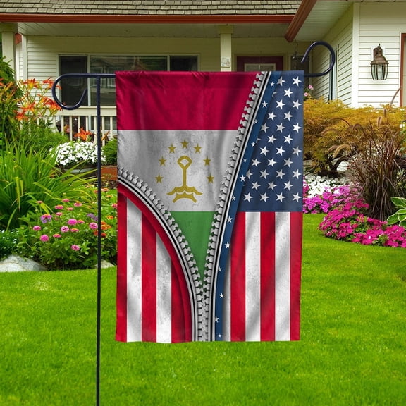 Zipper Flag American Show Tajik Flag USA Tajikistan Patriotic Root Garden Flag, Double-Sided Decorative Outdoor Flag, Patriotic Polyester Yard Flag 12 x 18 in