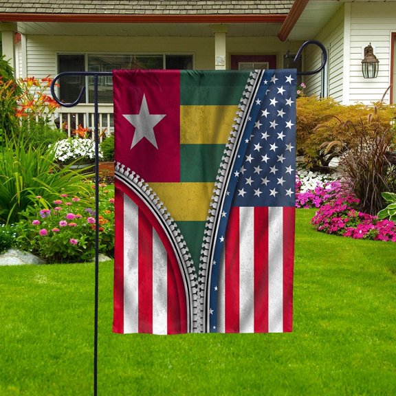 Zipper Flag American Show Togolese Flag USA Togo Patriotic Root Garden Flag, Double-Sided Decorative Outdoor Flag, Patriotic Polyester Yard Flag 11.5 x 17.5 in