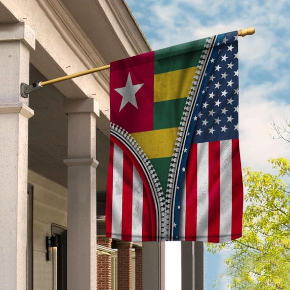 Zipper Flag American Show Togolese Flag USA Togo Patriotic Root House Flag, Double-Sided Decorative Outdoor Flag, Patriotic Polyester Yard Flag 29.5 x 39.5 in