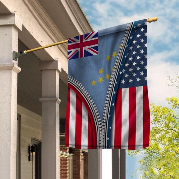 Zipper Flag American Show Tuvaluan Flag USA Tuvalu Patriotic Root House Flag, Double-Sided Decorative Outdoor Flag, Polyester Yard Flag 29.5 x 39.5 in
