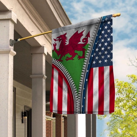 Zipper Flag American Show Welsh Flag USA Wales Patriotic Root House Flag, Double-Sided Decorative Outdoor Flag, Patriotic Polyester Yard Flag 29.5 x 39.5 in