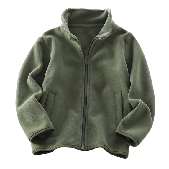 Zipper Fleece Sports Jacket for Kids, Solid Color Long Sleeve Warm Top with Pockets for 3-13 Years