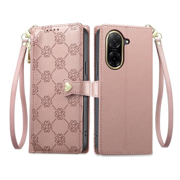 Zipper Folio Wallet Case for [Xiaomi Redmi A5 4G] with Card Slots, Kickstand & Wrist StrapPink