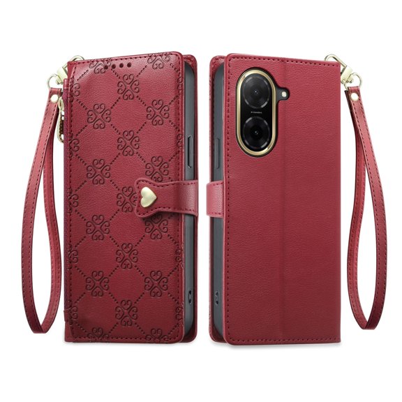 Zipper Folio Wallet Case for [Xiaomi Redmi A5 4G] with Card Slots, Kickstand & Wrist StrapRed