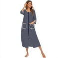 thumbnail image 1 of Zipper Front Housecoat Short Sleeve & Half Sleeve Zip Nightgown Long Houedress with Pockets, 1 of 6