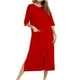 thumbnail image 1 of Zipper Front Robes for Women House Coat Half Sleeve Loungewear Long Nightgown with Pockets S-3XL, 1 of 5