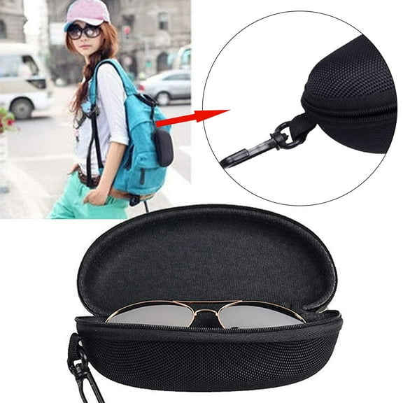 Zipper Glasses Case with Carabiner,Portable Zipper Soft Case For Glasses,Unisex Sunglasses Case,Large Waterproof Eyeglasses Case,Eyeglass Protector with Hook,Travel Glass Pouch,Black,6.69x3.15x2.36"