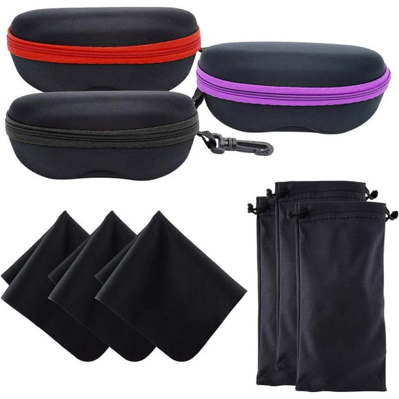 Zipper Hard Shell Sunglasses Cases, Portable Travel Eyeglasses Cases with Plastic Hook for Men Women