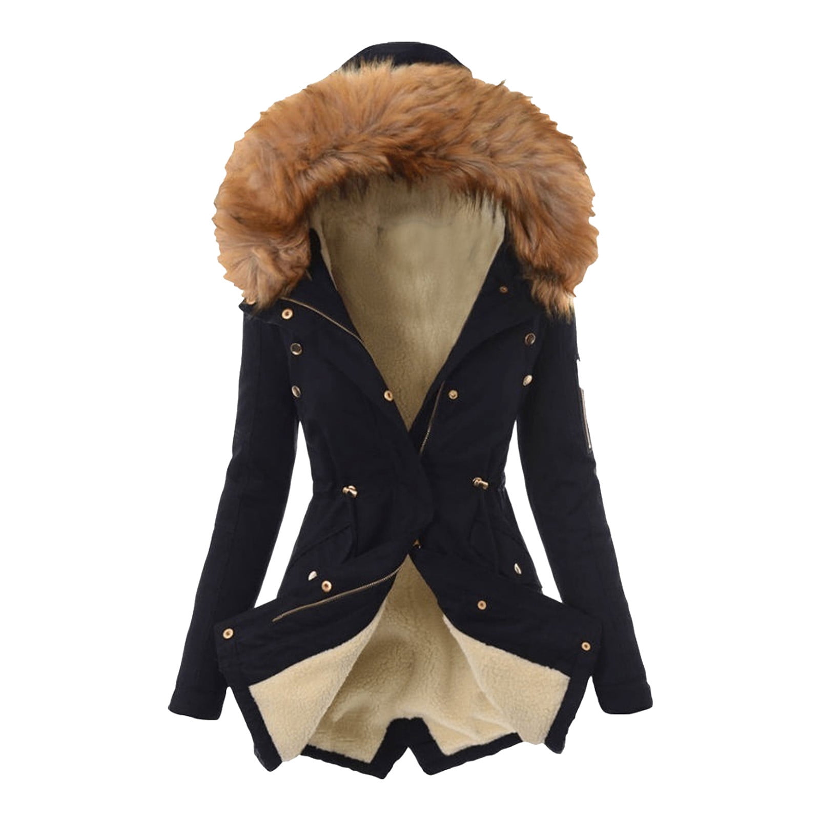Zipper Hoodies for Women Womens Winter Warm Coats Casual Lightweight Puffer  Jacket Plus Size Drawstring Snow Faux Fur Parka Jackets with Hooded Abrigos  De Mujer 