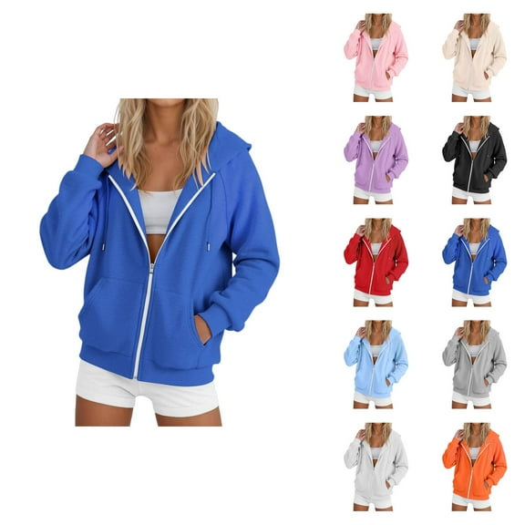 Zipper Hoodies for Women 2025 Long Sleeve Cute Plain Basic Jacket Hoodie with Pockets Hooded Sweatshirt Pullover Tops