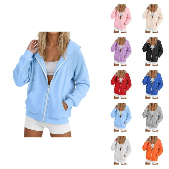 Zipper Hoodies for Women 2025 Long Sleeve Cute Plain Basic Jacket Hoodie with Pockets Hooded Sweatshirt Pullover Tops