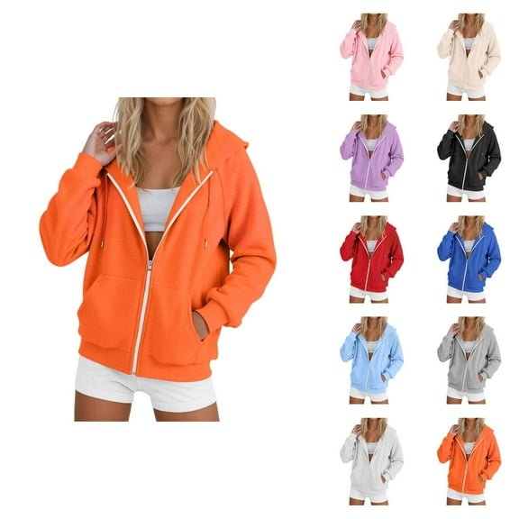 Zipper Hoodies for Women 2025 Long Sleeve Cute Plain Basic Jacket Hoodie with Pockets Hooded Sweatshirt Pullover Tops