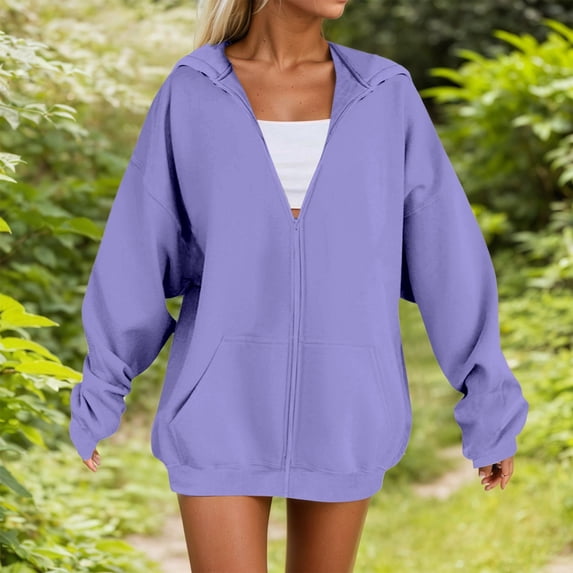 Zipper Hoodies for Women Loose Fit Casual Solid Color Soft Sweatshirt Warm Comfortable Fall Fashion Outfits Jackets 2025 Winter Clothes