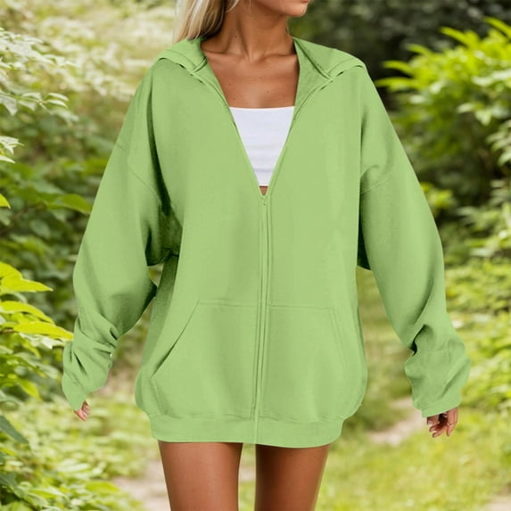 Zipper Hoodies for Women Loose Fit Casual Solid Color Soft Sweatshirt Warm Comfortable Fall Fashion Outfits Jackets 2025 Winter Clothes