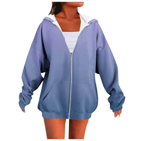 Zipper Hoodies for Women Oversized Fall Fashion 2025 Casual Ombre Tie Dye Winter Jackets Trendy Hooded Zip up Sweatshirt