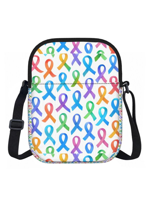 Zipper Inclined Shoulder Bag 5.9 X 11.8 In Portable Water Resistant To Delimit No Smell Inside Soft Zipper Opening And Closing Cancer Awareness Ribbon Pattern - Ombr Flow