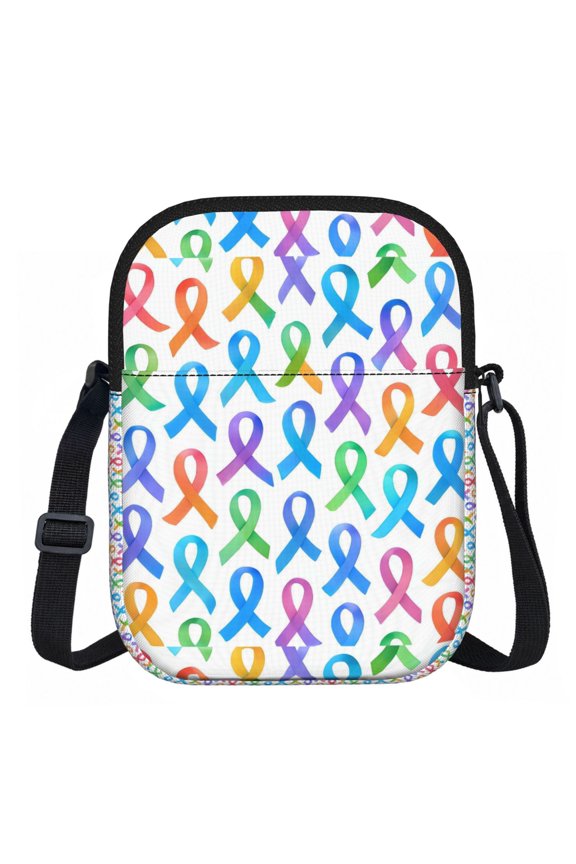 Zipper Inclined Shoulder Bag 5.9 X 11.8 In Portable Water Resistant To Delimit No Smell Inside Soft Zipper Opening And Closing Cancer Awareness Ribbon Pattern - Ombr Flow