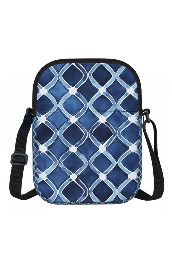 Zipper Inclined Shoulder Bag 5.9 X 11.8 In Portable Water Resistant To Delimit No Smell Inside Soft Zipper Opening And Closing Indigo Moroccan Trellis Hand-Drawn Sketch_1