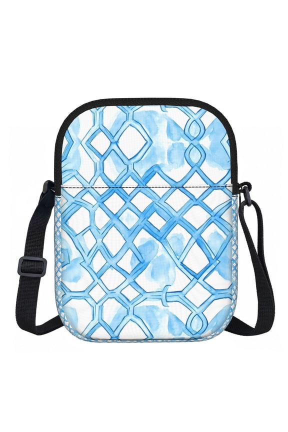 Zipper Inclined Shoulder Bag 5.9 X 11.8 In Portable Water Resistant To Delimit No Smell Inside Soft Zipper Opening And Closing Lightskyblue Moroccan Trellis Hand-Drawn Sketch_2