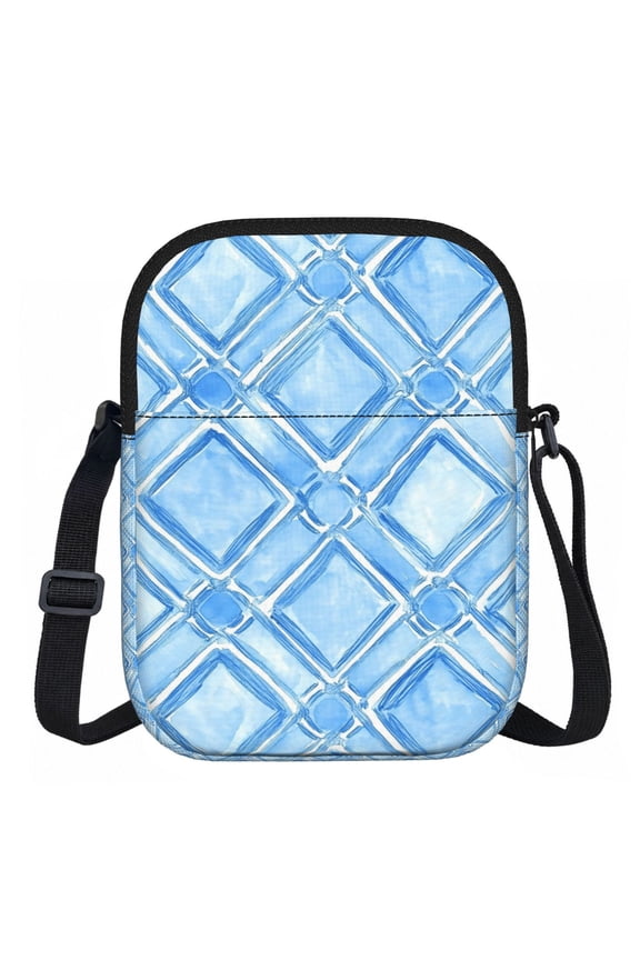 Zipper Inclined Shoulder Bag 5.9 X 11.8 In Portable Water Resistant To Delimit No Smell Inside Soft Zipper Opening And Closing Lightskyblue Moroccan Trellis Hand-Drawn Sketch_4