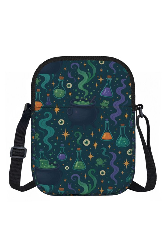 Zipper Inclined Shoulder Bag 5.9 X 11.8 In Portable Water Resistant To Delimit No Smell Inside Soft Zipper Opening And Closing Magical Potion Halloween Pattern