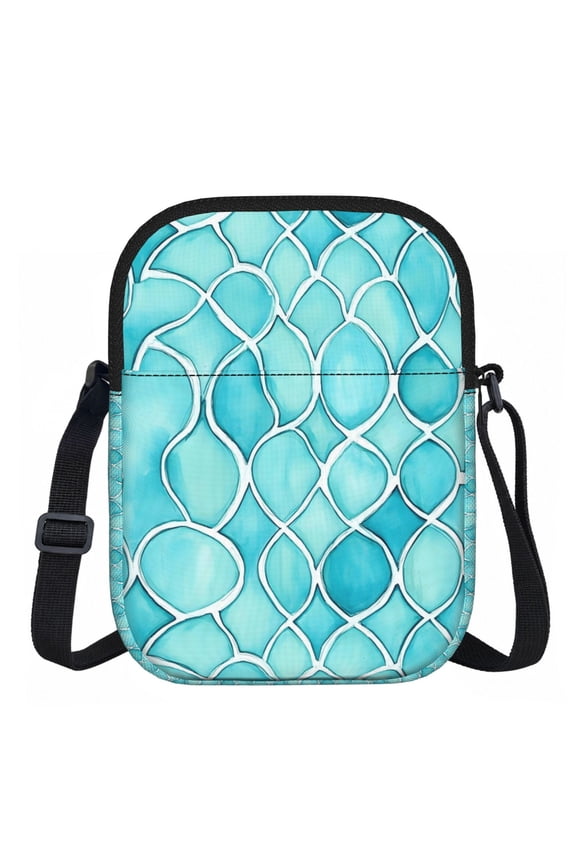 Zipper Inclined Shoulder Bag 5.9 X 11.8 In Portable Water Resistant To Delimit No Smell Inside Soft Zipper Opening And Closing Turquoise Moroccan Trellis Hand-Drawn Sketch_4