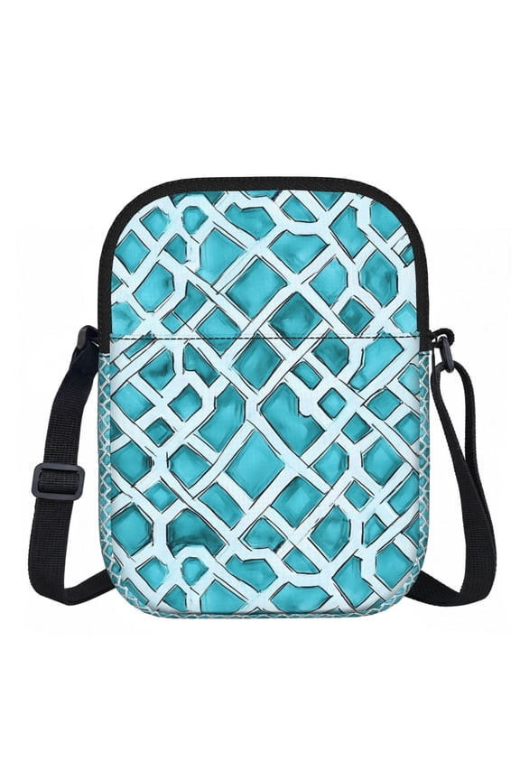 Zipper Inclined Shoulder Bag 5.9 X 11.8 In Portable Water Resistant To Delimit No Smell Inside Soft Zipper Opening And Closing Turquoise Moroccan Trellis Hand-Drawn Sketch_3
