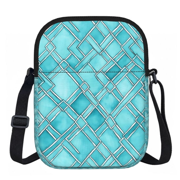 Zipper Inclined Shoulder Bag 5.9 X 11.8 In Portable Water Resistant To Delimit No Smell Inside Soft Zipper Opening And Closing Turquoise Moroccan Trellis Hand-Drawn Sketch_62922_3