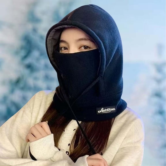 Zipper Integrated Face Mask Hat, 2025 Winter Fleece Hat for Men and Women, Protective Warm Hat with Balaclava, Cold Weather Windproof Beanie for Outdoor Activities, Travel, Daily Commute - Dark Blue