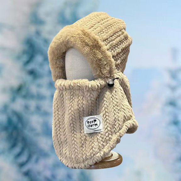 Zipper Integrated Face Mask Hat with Fuzzy Trim, 2025 Winter Fleece Balaclava for Men and Women, Cold Weather Windproof Beanie for Outdoor Activities, Travel, and Daily Commute - Khaki