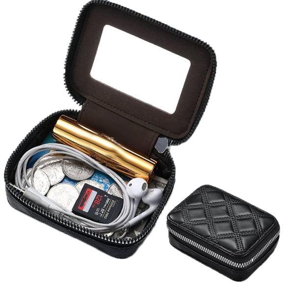 Zipper Lipstick Storage Bag with Mirror, Mini Makeup Bag for Lipsticks, Nail Polish Organizer
