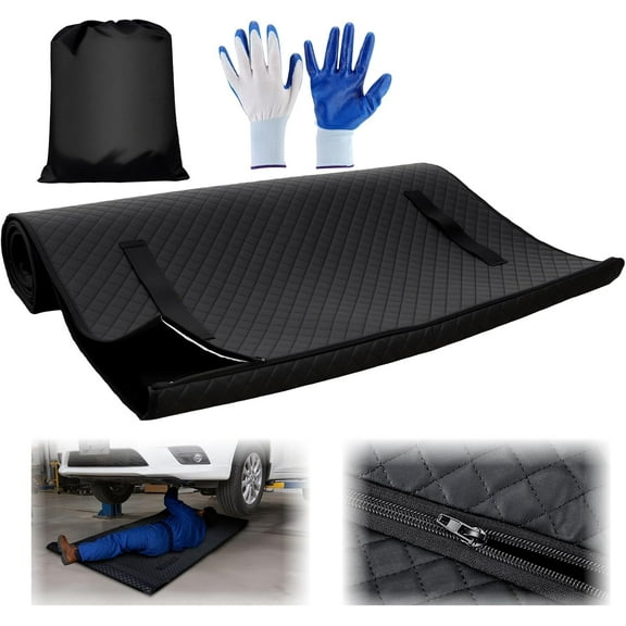 Zipper Magic Creeper Rolling Mat, 60x28 Inch Under Car Repair Pad, Foldable, Expandable to Long Crawling Mat, with Storage Bag and Gloves, for Low Clearance, Self-Driving, Long-Haul Truck