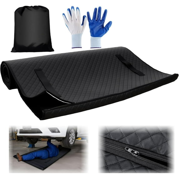 Zipper Magic Creeper Rolling Mat, 60x28 Inch Under Car Repair Pad, Foldable, Expandable to Long Crawling Mat, with Storage Bag and Gloves, for Low Clearance, Self-Driving, Long-Haul Truck