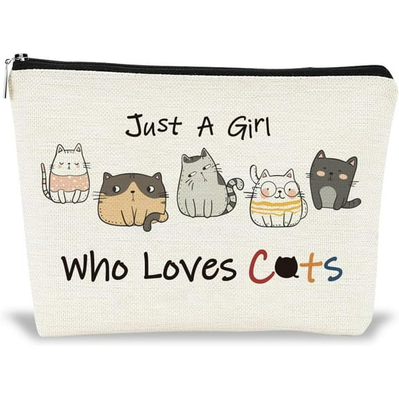 Zipper Makeup Bags Cartoon Cats Printed Portable Travel Cosmetic Bag Personalized Travel Toiletry Pouch Clutch Bags Accessory Organizer for Women Girls Gifts 9.8x7x2 Inch BurlyWood