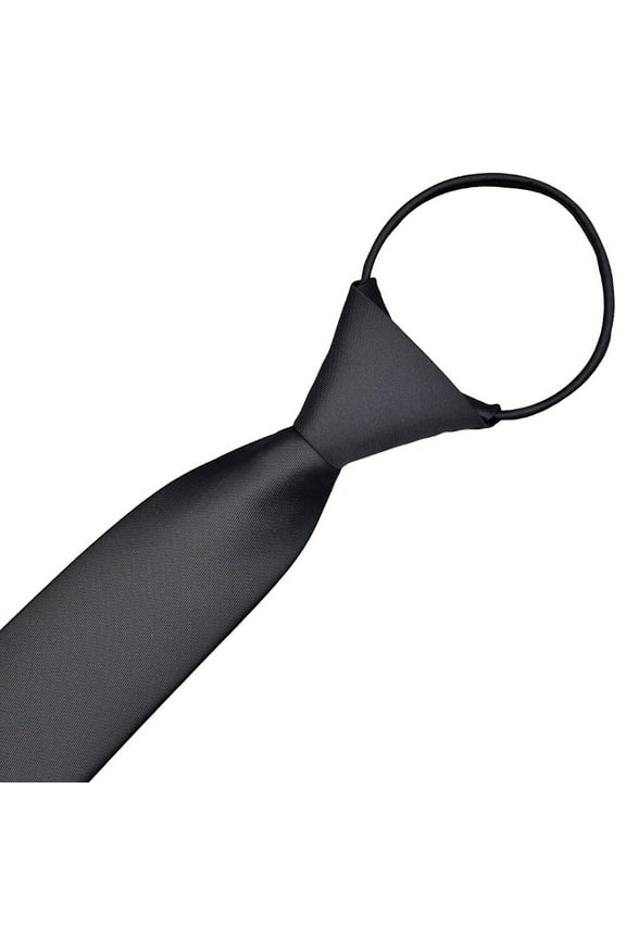 Zipper Men Ties Business Fashion Style Slim Men Neck Tie Simplicity Design Solid Color For Party Lazy Formal Ties (Black)