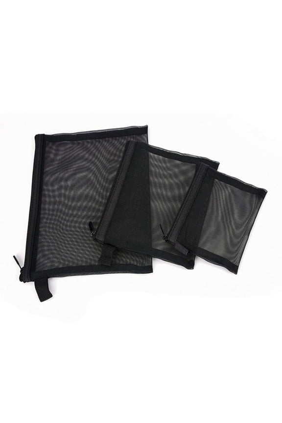 Zipper Mesh Bags, Pack of 3 (S/M/L), Beauty Makeup Cosmetic Accessories Organizer, Travel Toiletry Kit Set Storage Pouch, Black