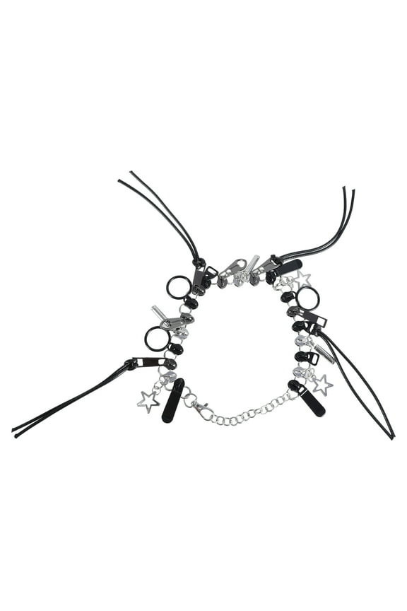 Zipper Necklace Edgy Clavicle Chains Hip Hop Choker Leather Rope Neckchains with Star Pendant Women Jewelry