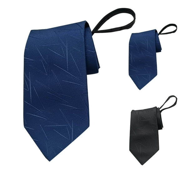 Zipper Neckties for Men Fashion Business 8cm Formal Solid Color Polyester Silk Lazy Zipper No Knot Tie Blue