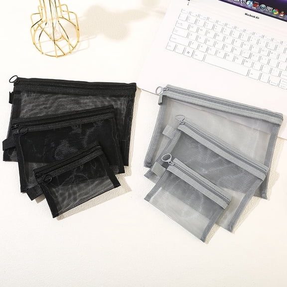 Zipper Nylon Mesh Pouch - Versatile Cosmetic and Travel Makeup Organizer Bag(Gray)