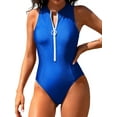 thumbnail image 1 of Zipper One Piece Swimsuit for Womens Racerback Modest Swimming Suit High Neck Monkini Swimwear, 1 of 7