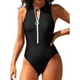 thumbnail image 1 of Zipper One Piece Swimsuit for Womens Racerback Modest Swimming Suit High Neck Monkini Swimwear, 1 of 7