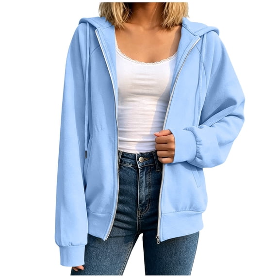 Zipper Oversized Vintage Hoodies for Women, Fall Jacket Coat with Pocket, Soft Outdoor Sweatshirts