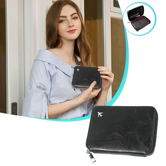 Zipper Passport Bag, Multifunctional Travel Organizer, Passport Holder with RFID Blocking, Secure Luggage Tag and Card Holder for Travel
