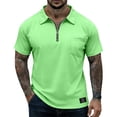 thumbnail image 1 of Zipper Polo Shirt Mens Casual Short Sleeve Polo T Shirt Classic Fit Shirts Fluorescent Green L, 1 of 6