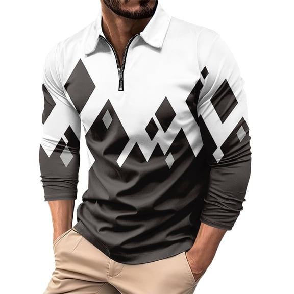 Zipper Polo Shirts Men Stylish Mens Shirts – Mens Black and White Striped Shirt, Mens Tops Casual Stylish 1/4 Zipper Collared Sports Top 05-Dark Gray M