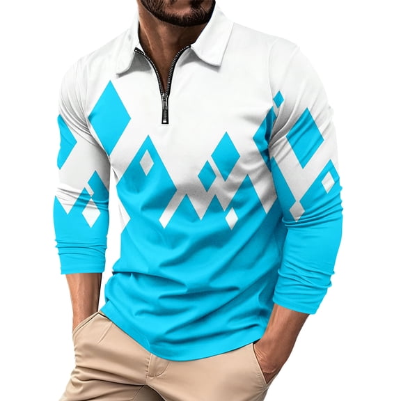 Zipper Polo Shirts Men Stylish Mens Shirts – Mens Black and White Striped Shirt, Mens Tops Casual Stylish 1/4 Zipper Collared Sports Top 06-Light Blue XXXL