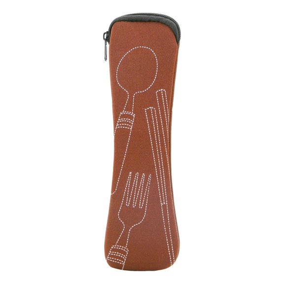 Zipper Portable Tableware Bag, Wear Fabric Spoon Fork Storage Pouch, Travel Organizer (Khaki)