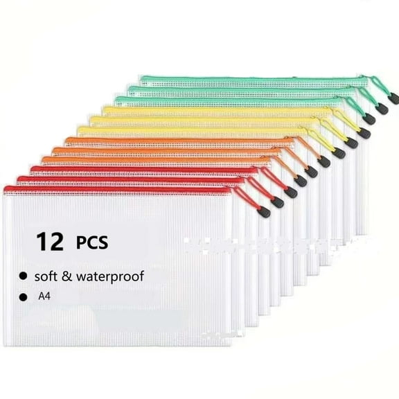 Zipper Pouch, 13.0x9.0 in ( 12 Packs), Zipper Bags, Board Game Storage Bags, Clear Zipper Pouches for Puzzles, Games, Cross Stitch Projects and Classroom Supplies(Colorful)