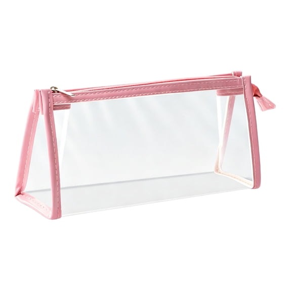 Zipper Pouch, Transparent Storage Bag, Stationery Organizer, Clear Multi-Purpose Pouch with Zipper Closure, Portable Bag for Pens, Pencils and Daily Cosmetic Storage,Pink